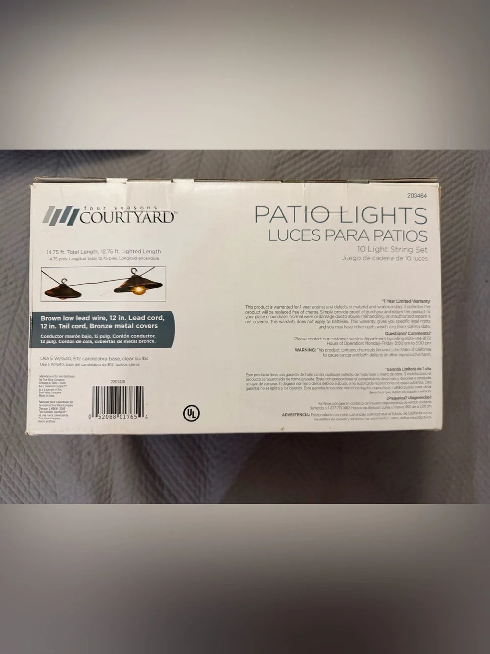 Four Season Courtyard Bronze Patio String Lights - 10-Light Set